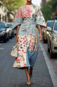 Alyssa Floral Kimono Sleeve Midi Dress with Belt