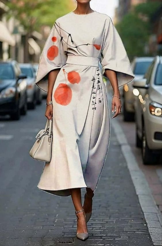 Alyssa Floral Kimono Sleeve Midi Dress with Belt