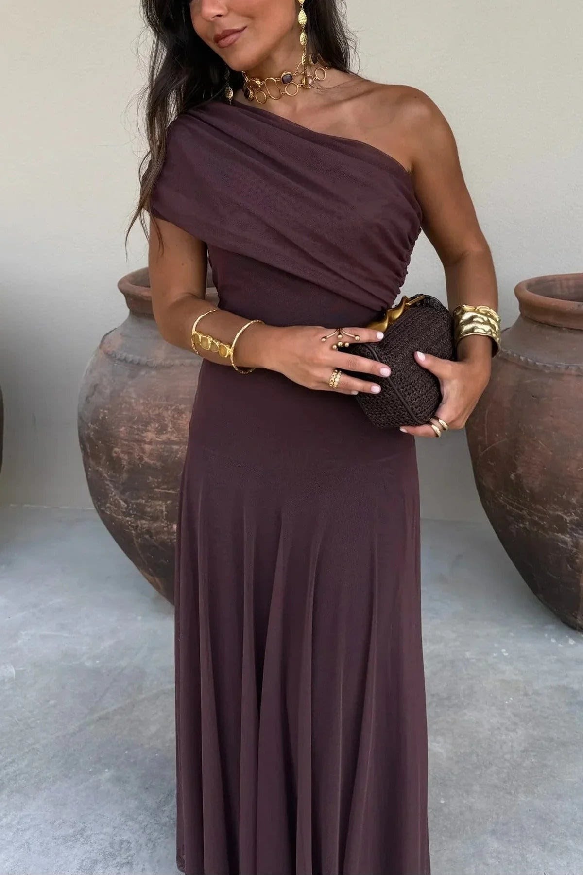 Elena One Shoulder Ruched Maxi Dress_1
