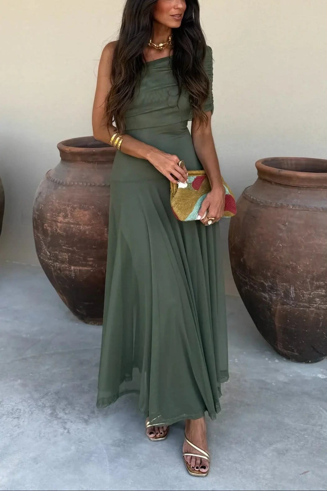 Elena One Shoulder Ruched Maxi Dress