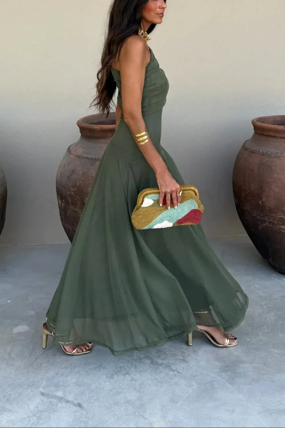 Elena One Shoulder Ruched Maxi Dress