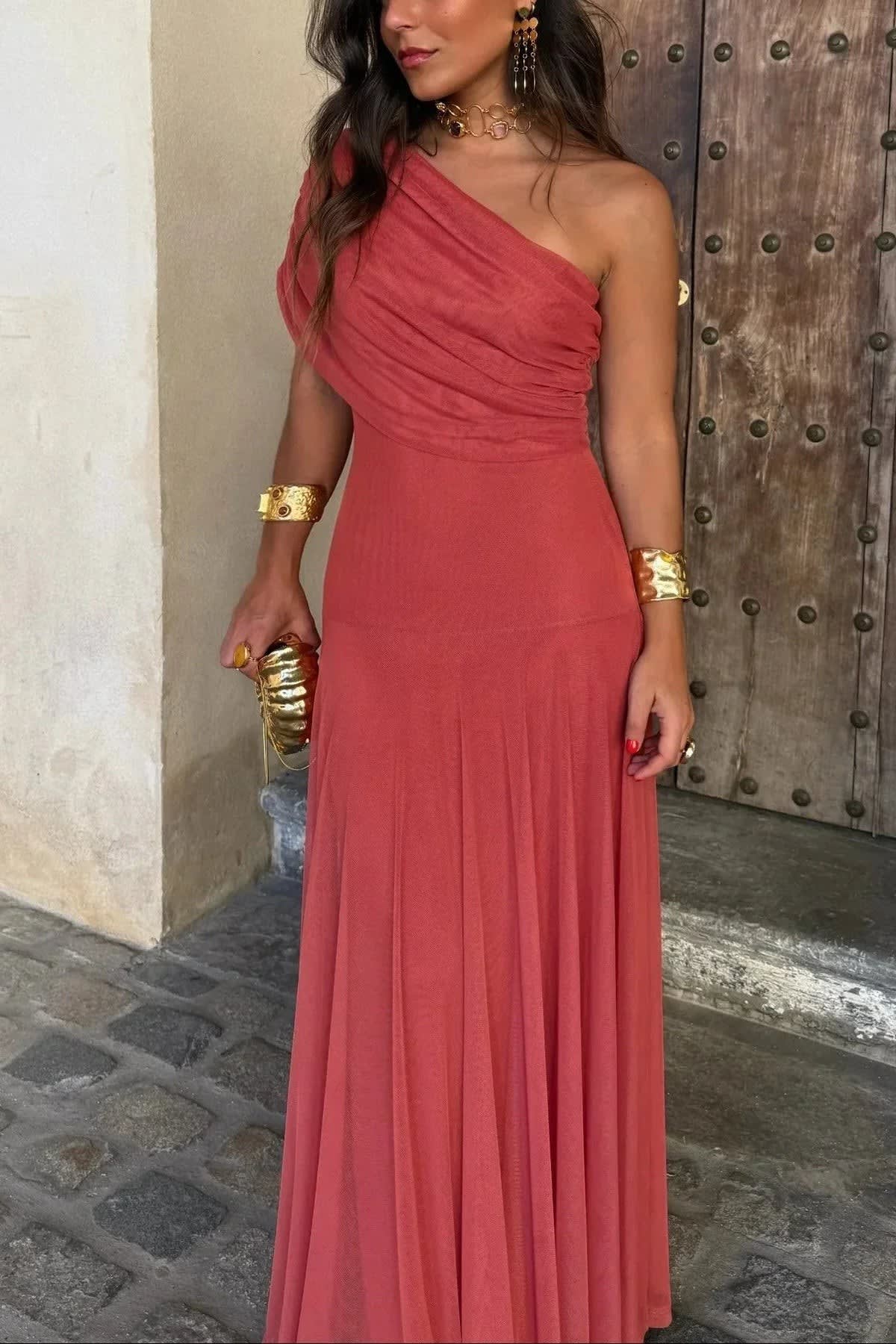 Elena One Shoulder Ruched Maxi Dress_5