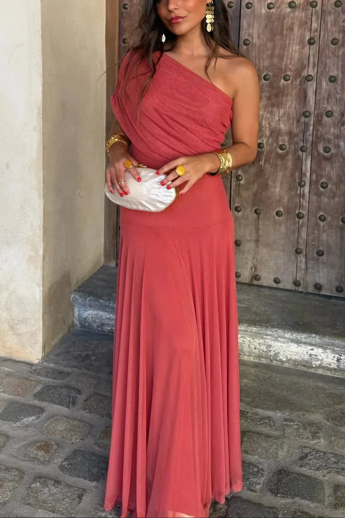 Elena One Shoulder Ruched Maxi Dress