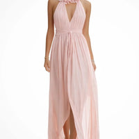 Leonie Pink Floral Halterneck Wedding Guest Maxi Dress