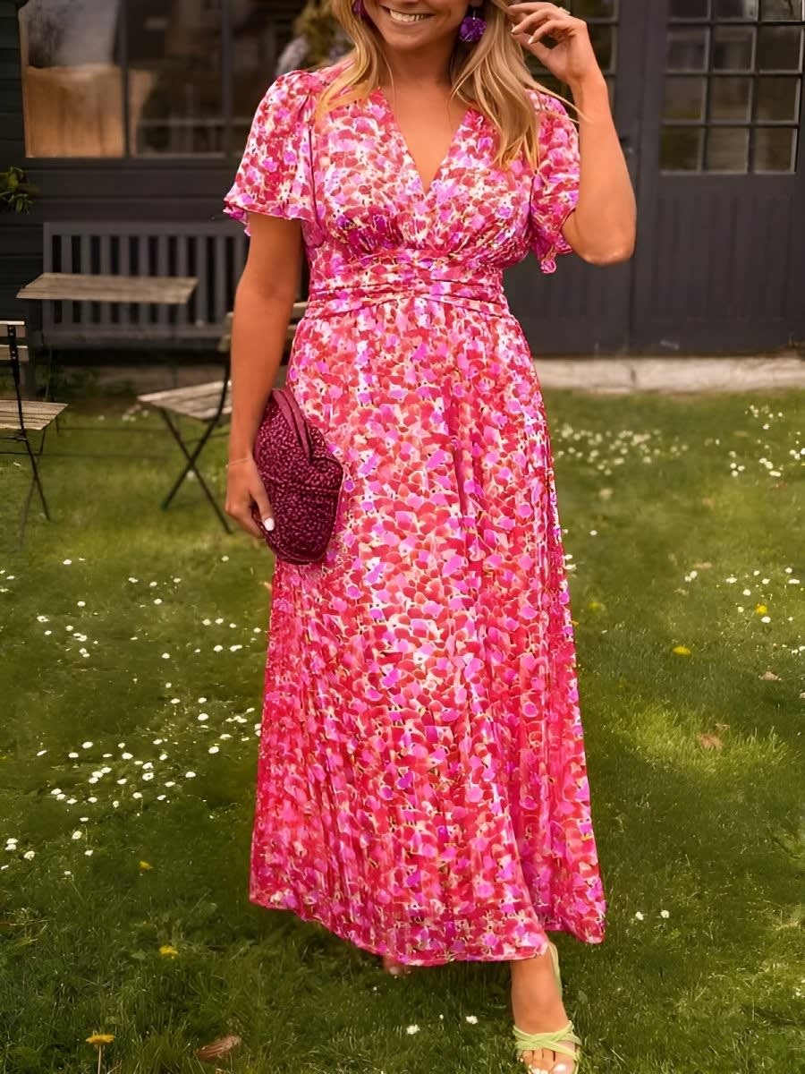 Janet Floral Flutter Sleeve Maxi Dress