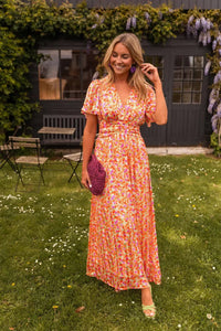 Janet Floral Flutter Sleeve Maxi Dress
