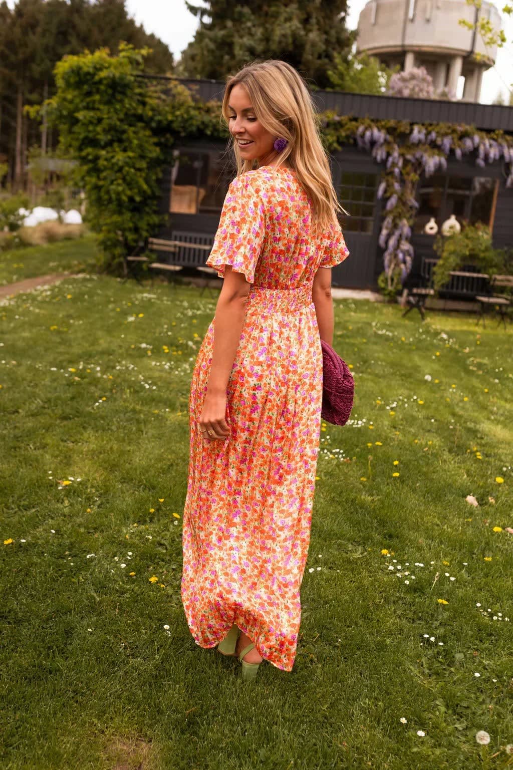 Janet Floral Flutter Sleeve Maxi Dress