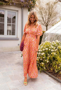 Janet Floral Flutter Sleeve Maxi Dress