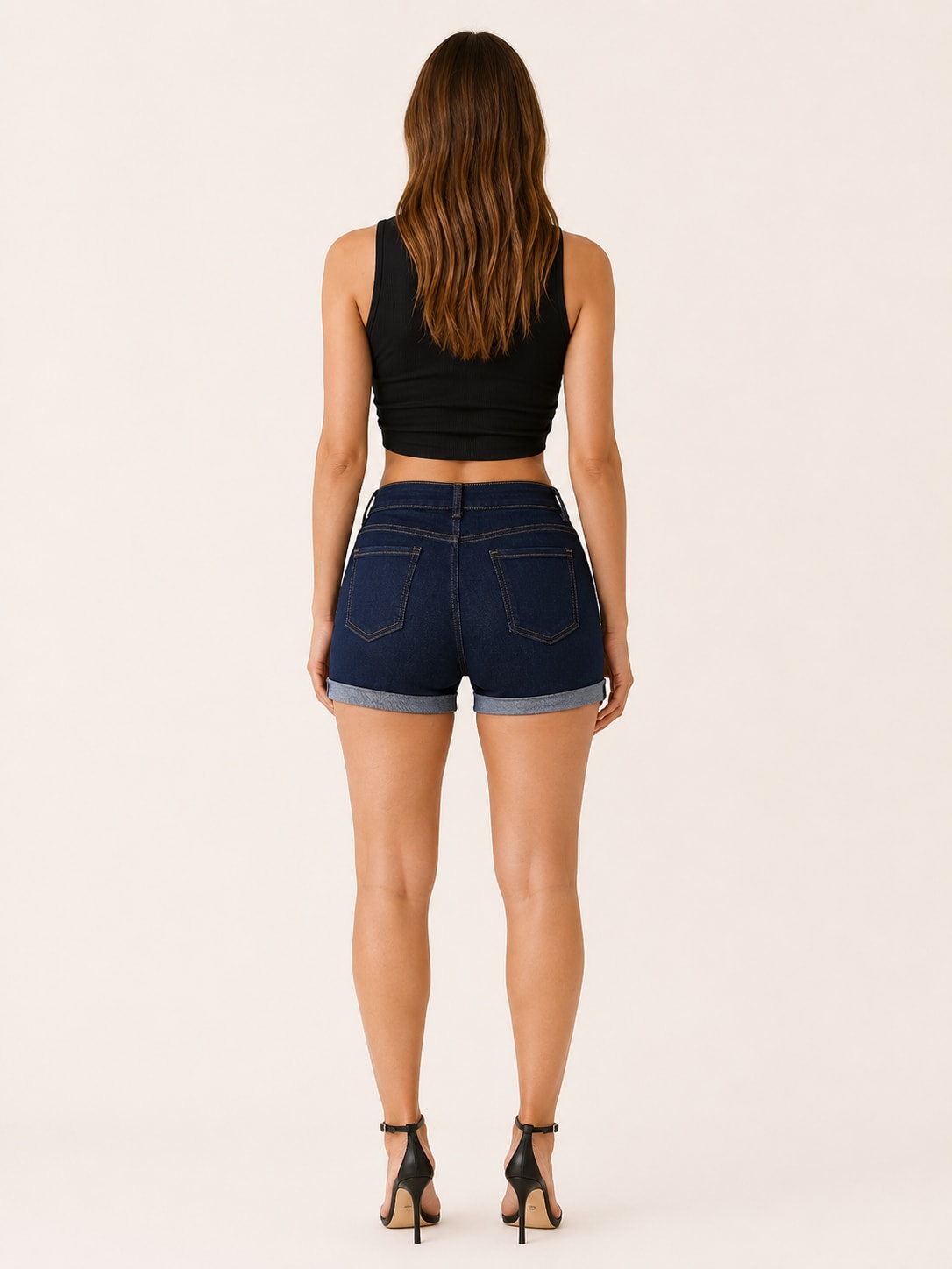 Clementine Barlowe High Waist Cuffed Denim Shorts_2