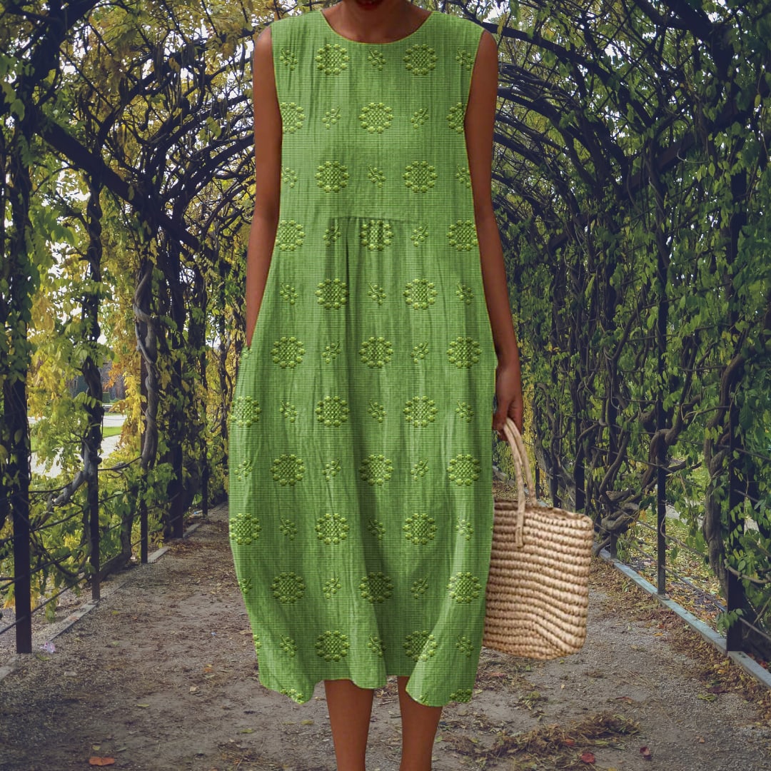 Jarrah Embroidered Round Neck Sleeveless Midi Dress