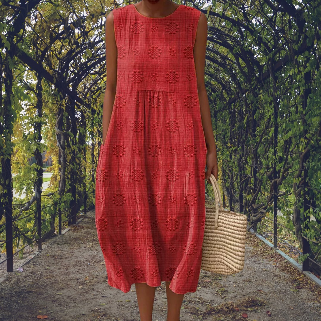 Jarrah Embroidered Round Neck Sleeveless Midi Dress_5