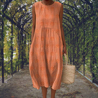 Jarrah Embroidered Round Neck Sleeveless Midi Dress
