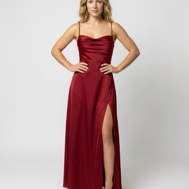 Genevieve Barlowe Sleeveless Satin Slit Evening Maxi Dress_1