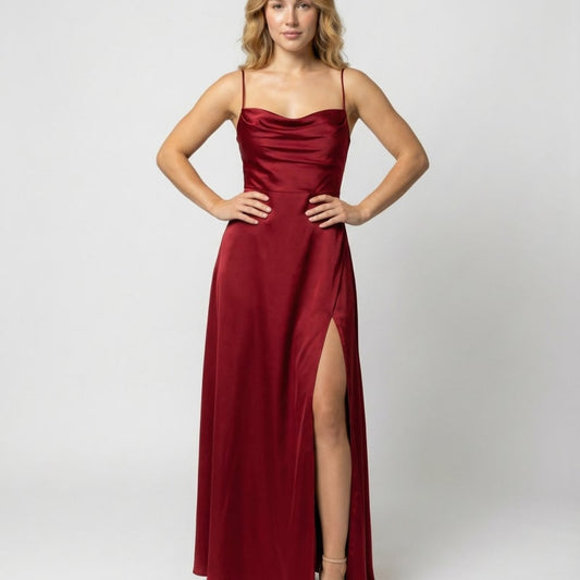 Genevieve Barlowe Sleeveless Satin Slit Evening Maxi Dress_1