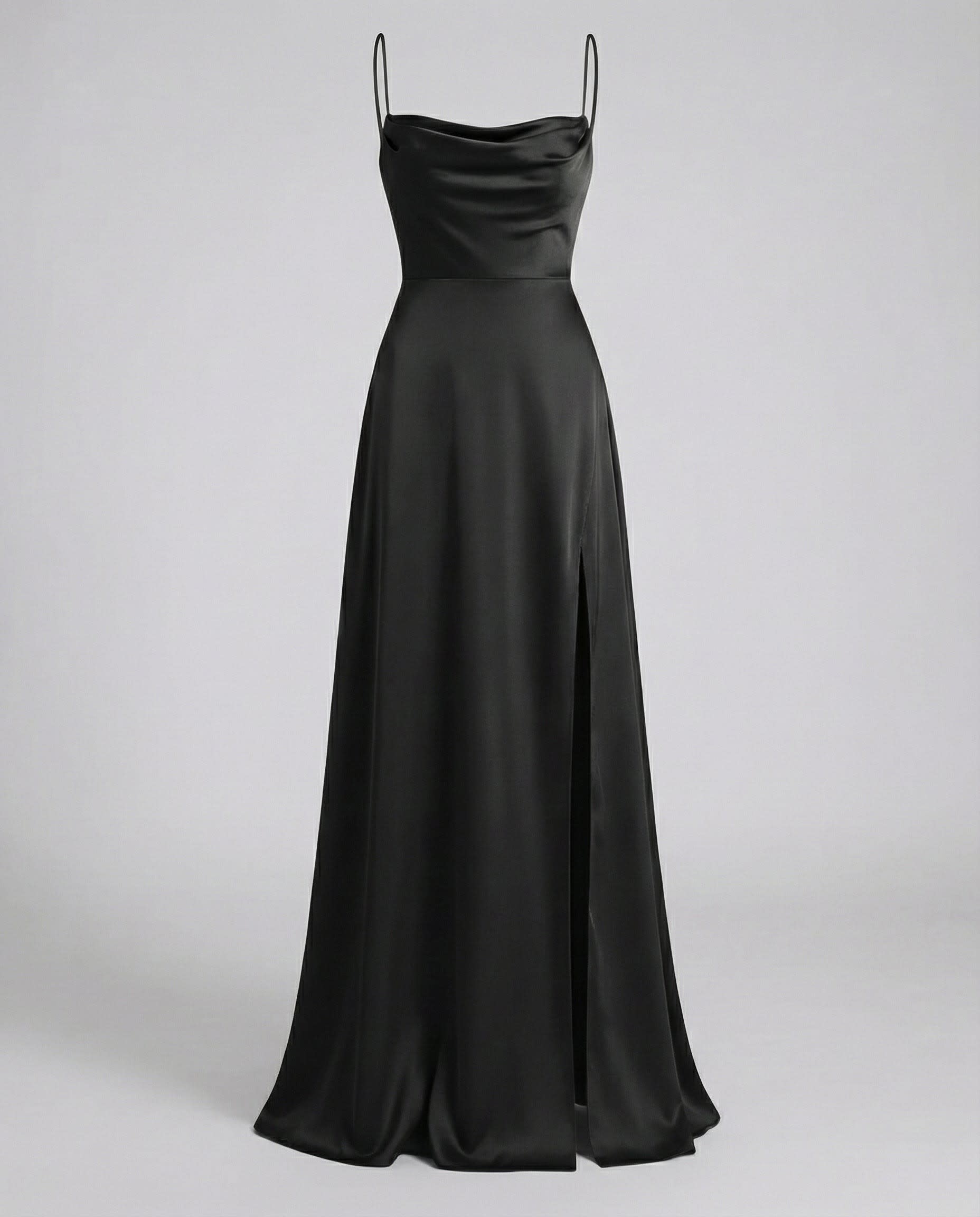 Genevieve Barlowe Sleeveless Satin Slit Evening Maxi Dress