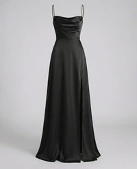 Genevieve Barlowe Sleeveless Satin Slit Evening Maxi Dress