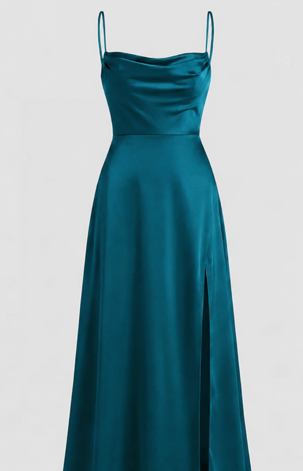 Genevieve Barlowe Sleeveless Satin Slit Evening Maxi Dress