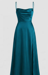 Genevieve Barlowe Sleeveless Satin Slit Evening Maxi Dress