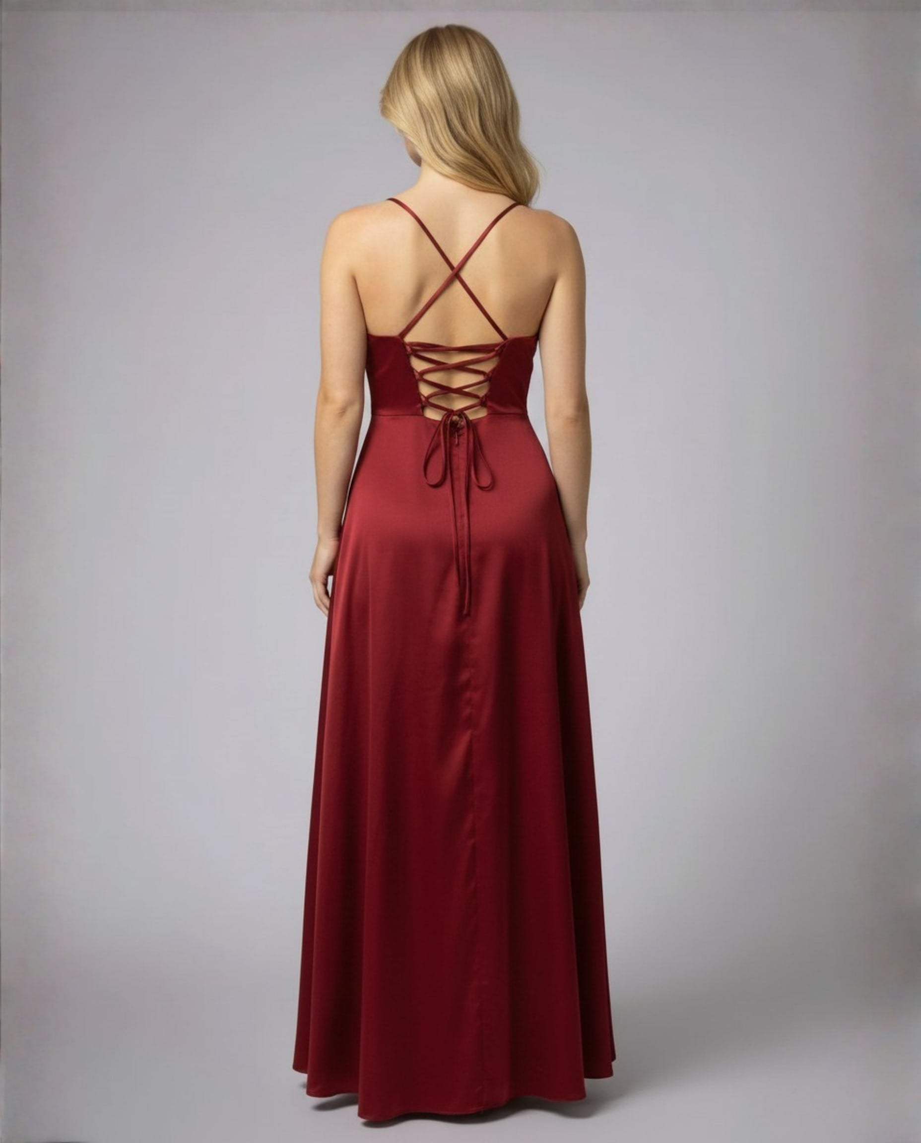 Genevieve Barlowe Sleeveless Satin Slit Evening Maxi Dress