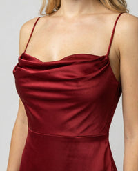 Genevieve Barlowe Sleeveless Satin Slit Evening Maxi Dress