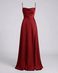 Genevieve Barlowe Sleeveless Satin Slit Evening Maxi Dress