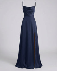 Genevieve Barlowe Sleeveless Satin Slit Evening Maxi Dress