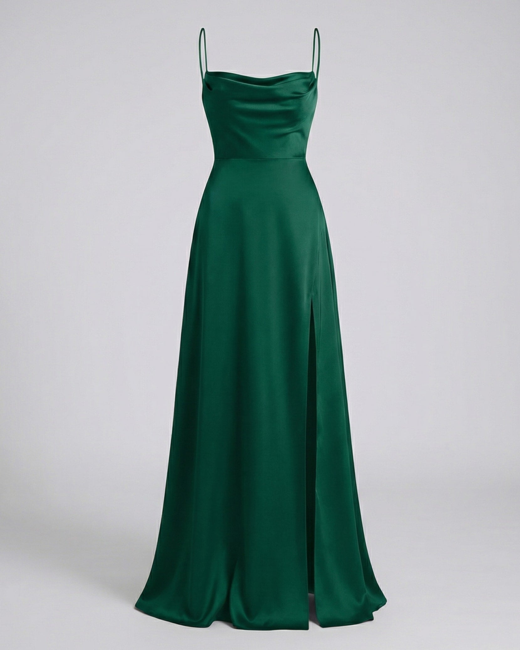 Genevieve Barlowe Sleeveless Satin Slit Evening Maxi Dress