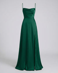 Genevieve Barlowe Sleeveless Satin Slit Evening Maxi Dress