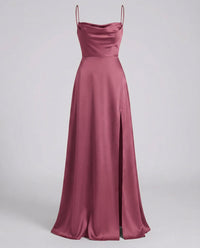Genevieve Barlowe Sleeveless Satin Slit Evening Maxi Dress