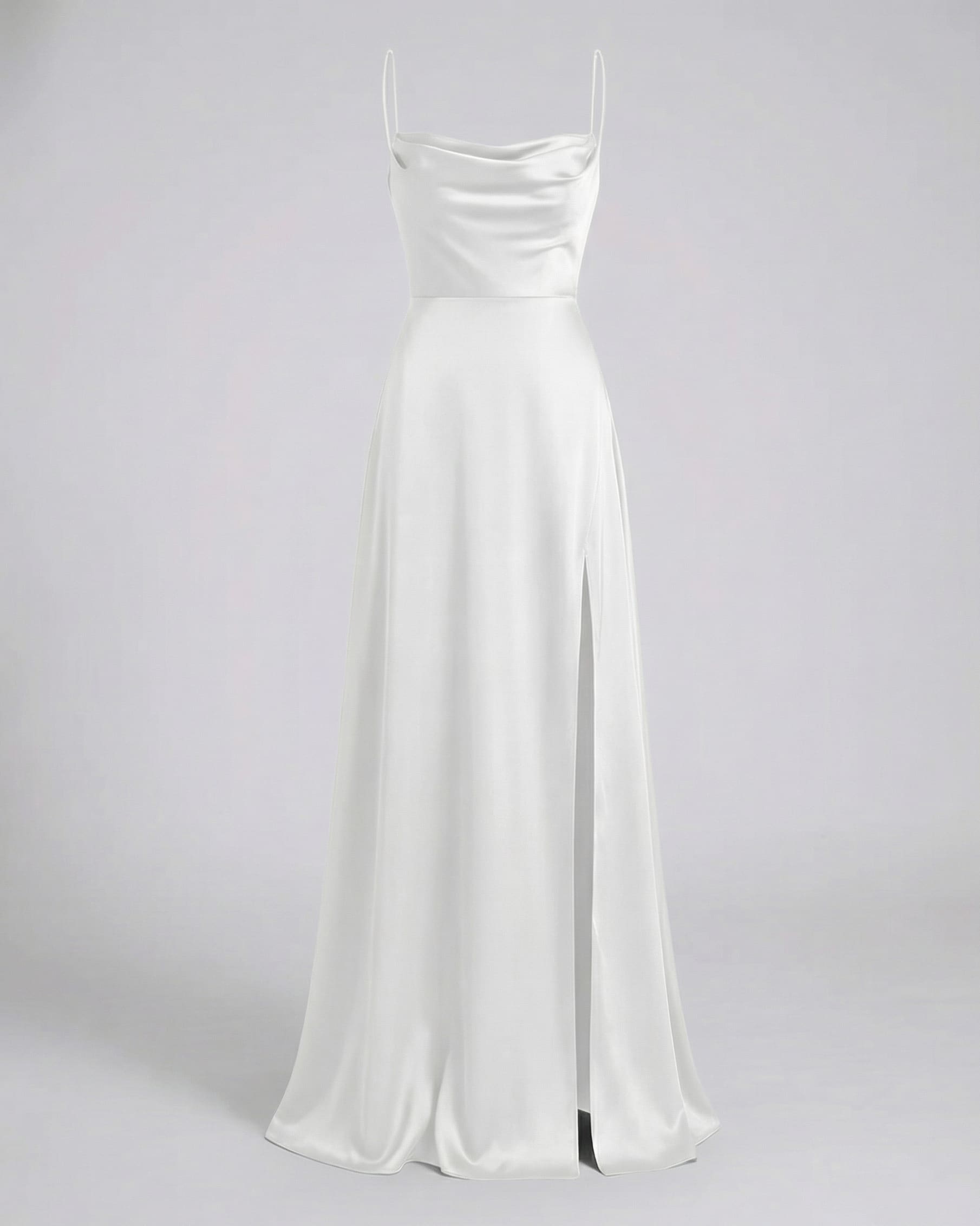 Genevieve Barlowe Sleeveless Satin Slit Evening Maxi Dress