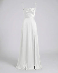 Genevieve Barlowe Sleeveless Satin Slit Evening Maxi Dress
