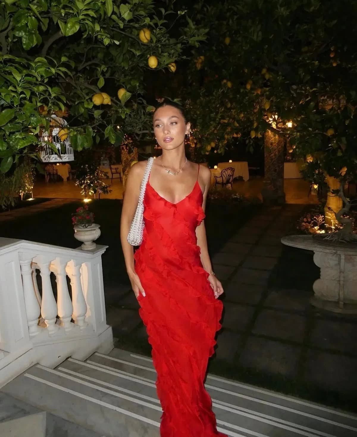 Mairi Chiffon Ruffle Evening Maxi Dress