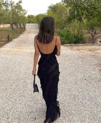 Mairi Chiffon Ruffle Evening Maxi Dress