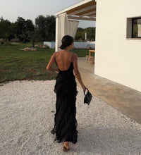 Mairi Chiffon Ruffle Evening Maxi Dress
