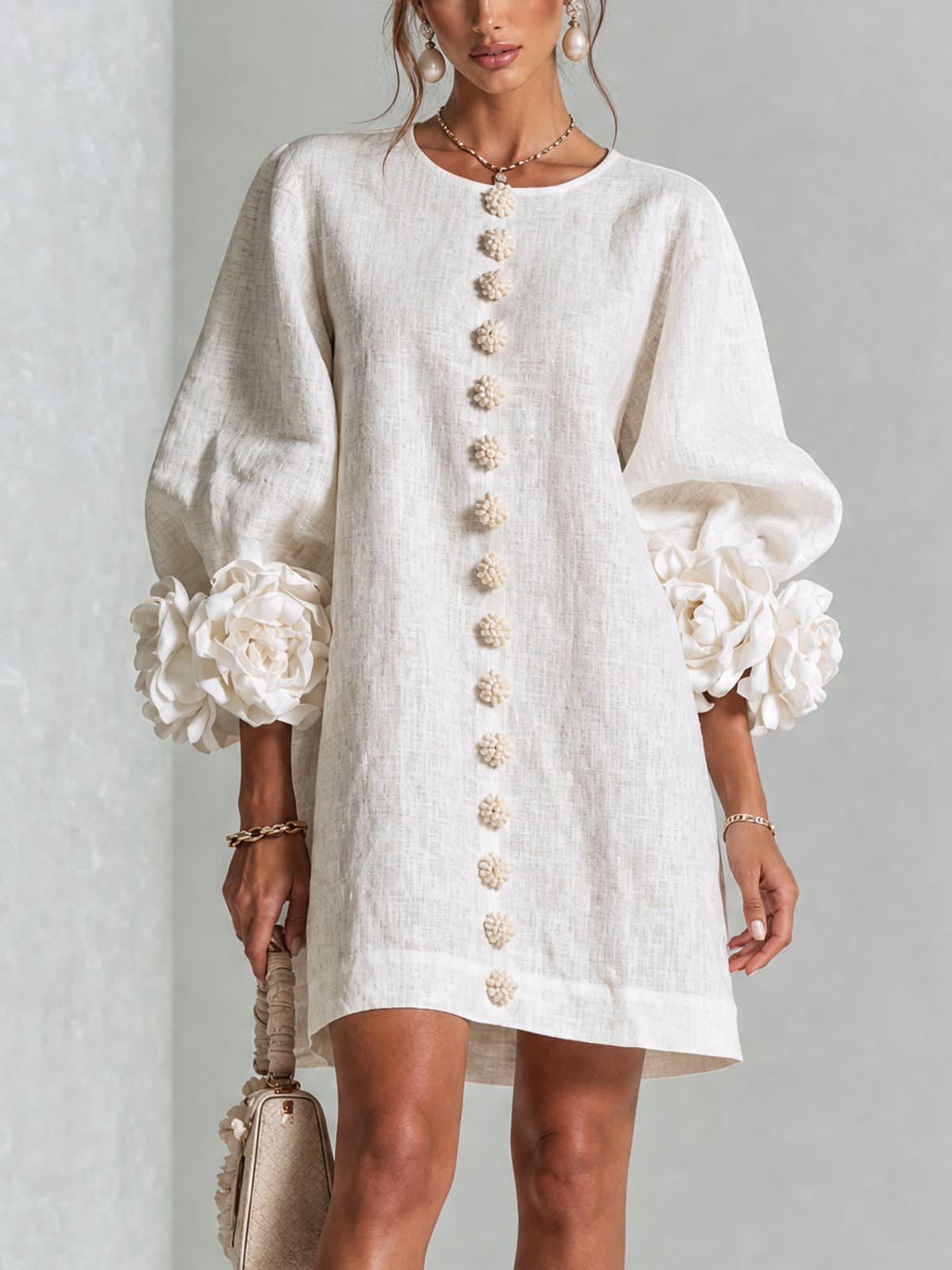 Daniella Button Front Balloon Sleeve Mini Dress_1