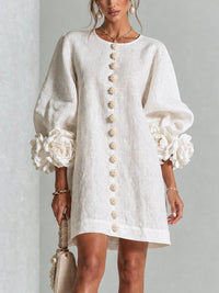 Daniella Button Front Balloon Sleeve Mini Dress