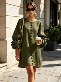 Daniella Button Front Balloon Sleeve Mini Dress