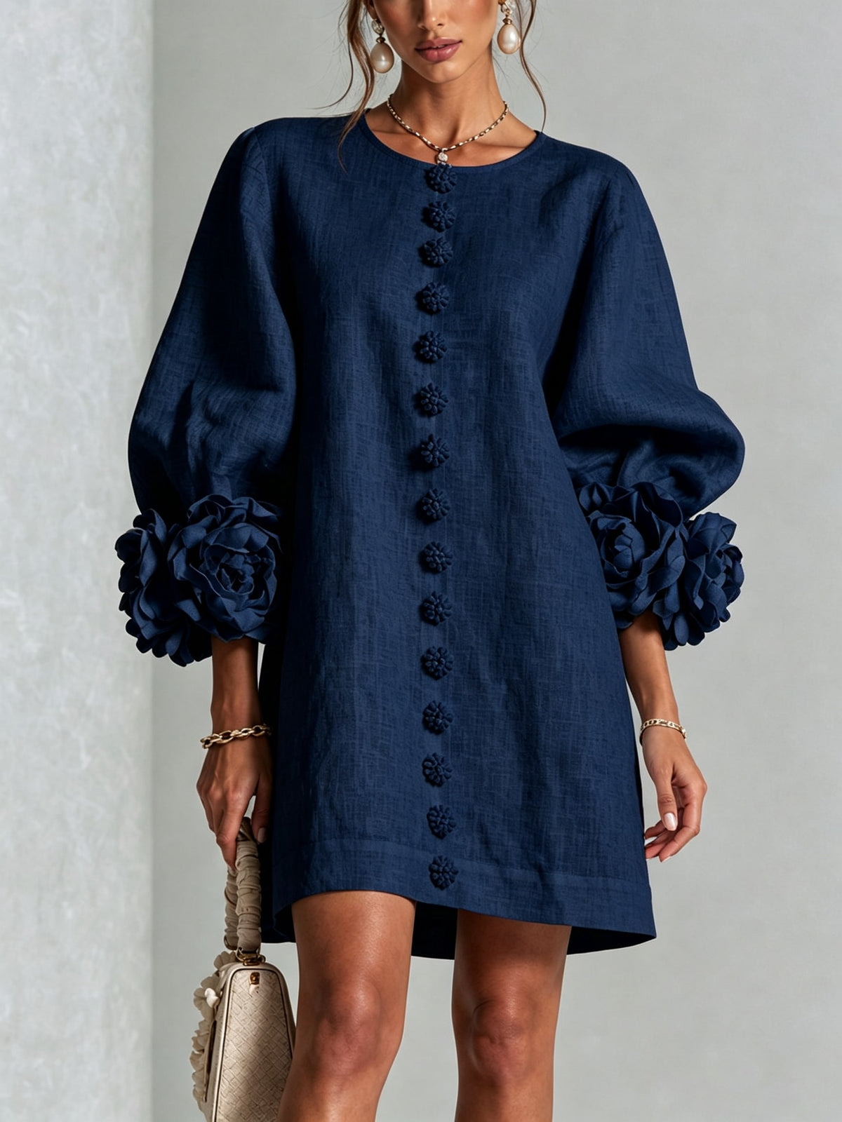 Daniella Button Front Balloon Sleeve Mini Dress_11