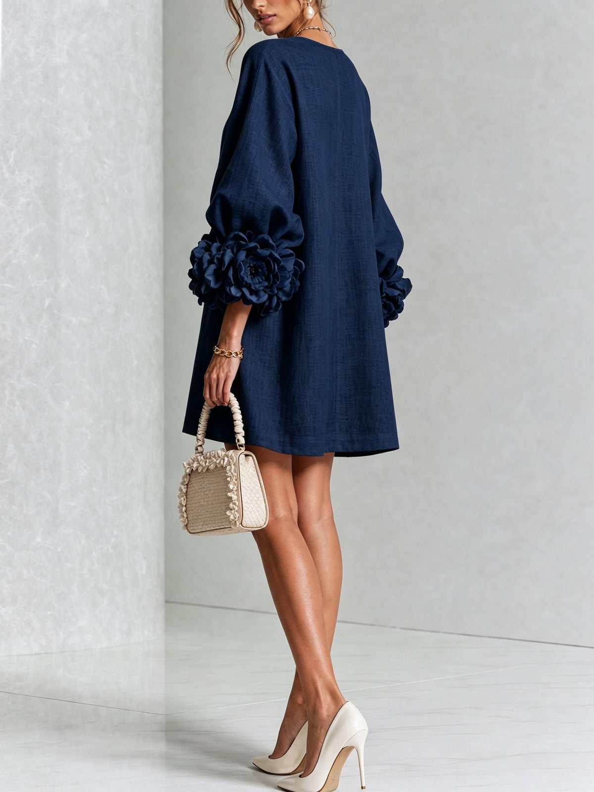 Daniella Button Front Balloon Sleeve Mini Dress