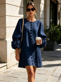 Daniella Button Front Balloon Sleeve Mini Dress