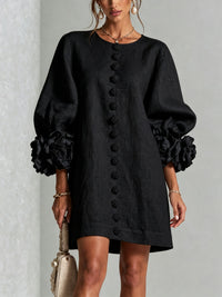 Daniella Button Front Balloon Sleeve Mini Dress