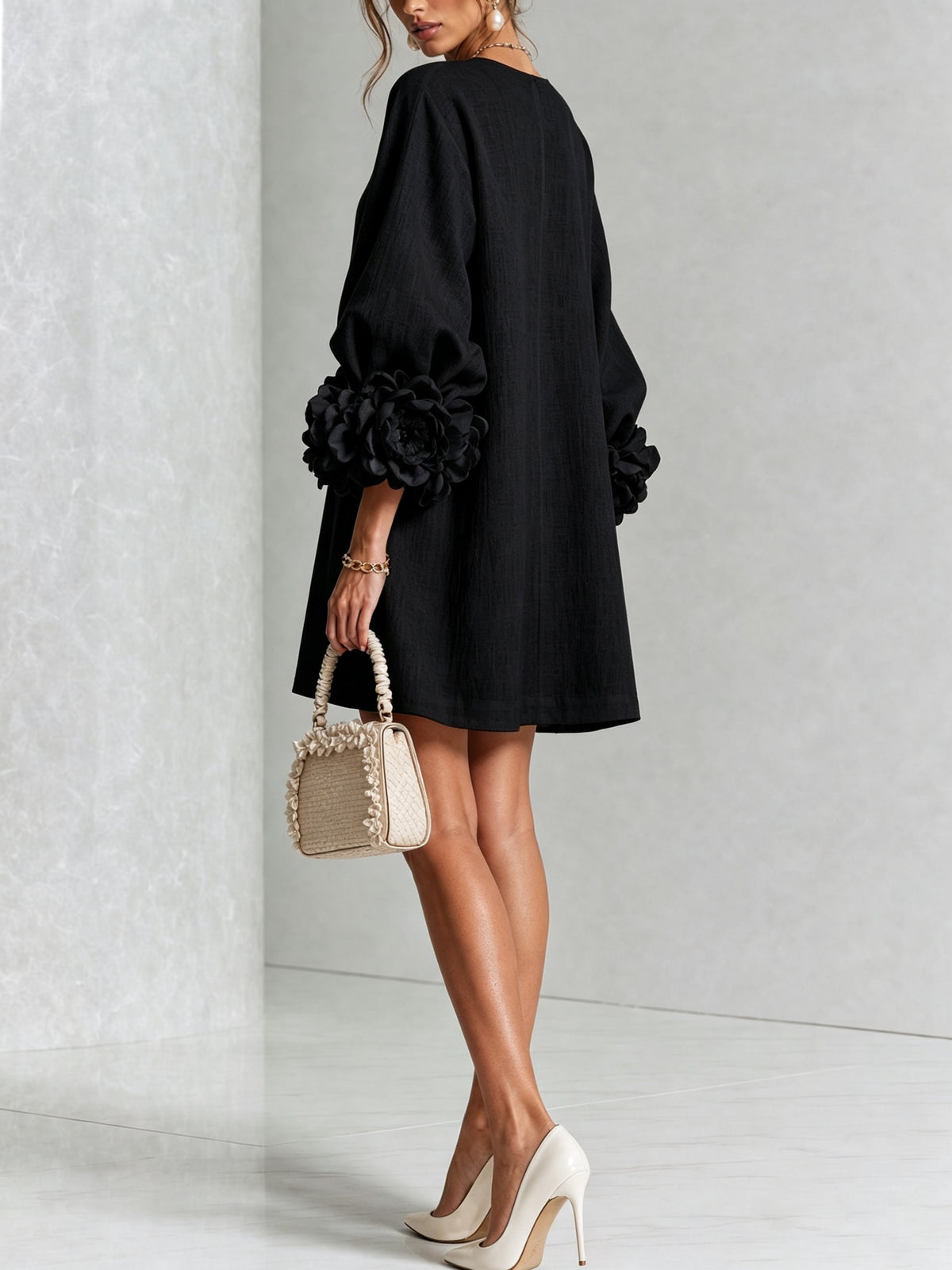 Daniella Button Front Balloon Sleeve Mini Dress