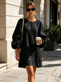 Daniella Button Front Balloon Sleeve Mini Dress
