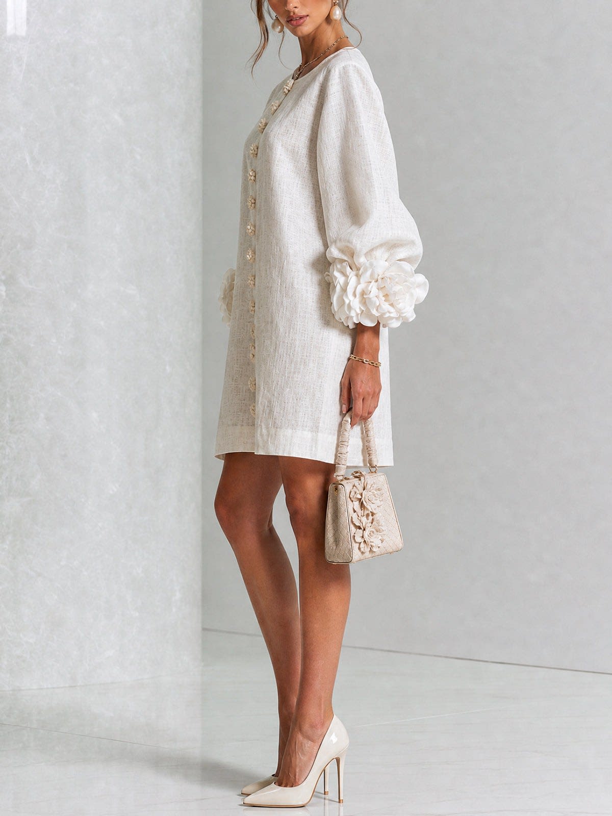 Daniella Button Front Balloon Sleeve Mini Dress_2