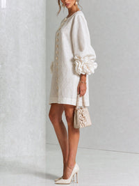 Daniella Button Front Balloon Sleeve Mini Dress