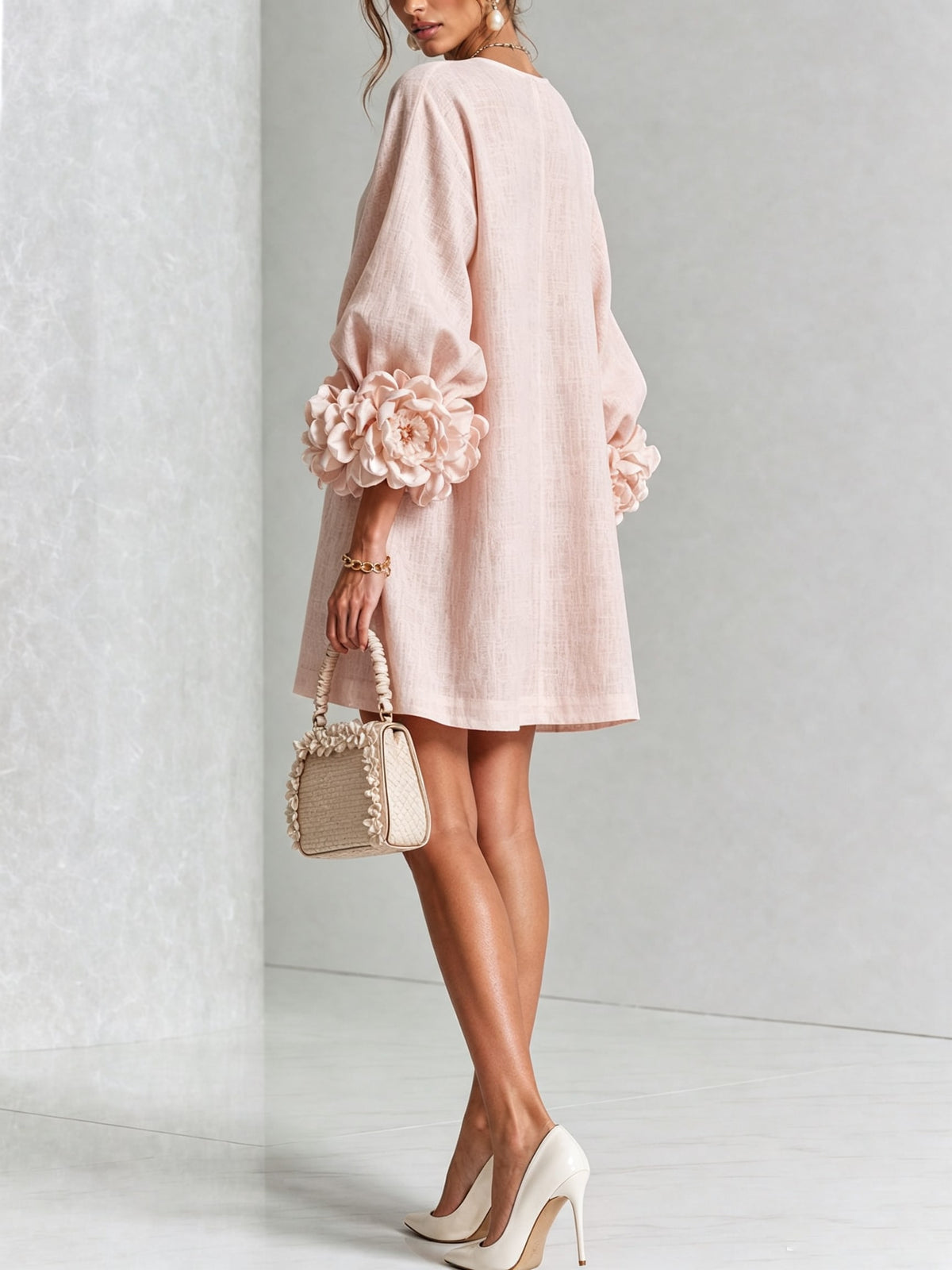 Daniella Button Front Balloon Sleeve Mini Dress_21