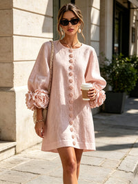 Daniella Button Front Balloon Sleeve Mini Dress