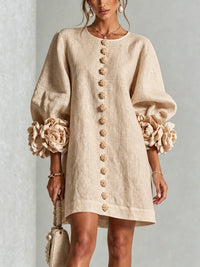 Daniella Button Front Balloon Sleeve Mini Dress