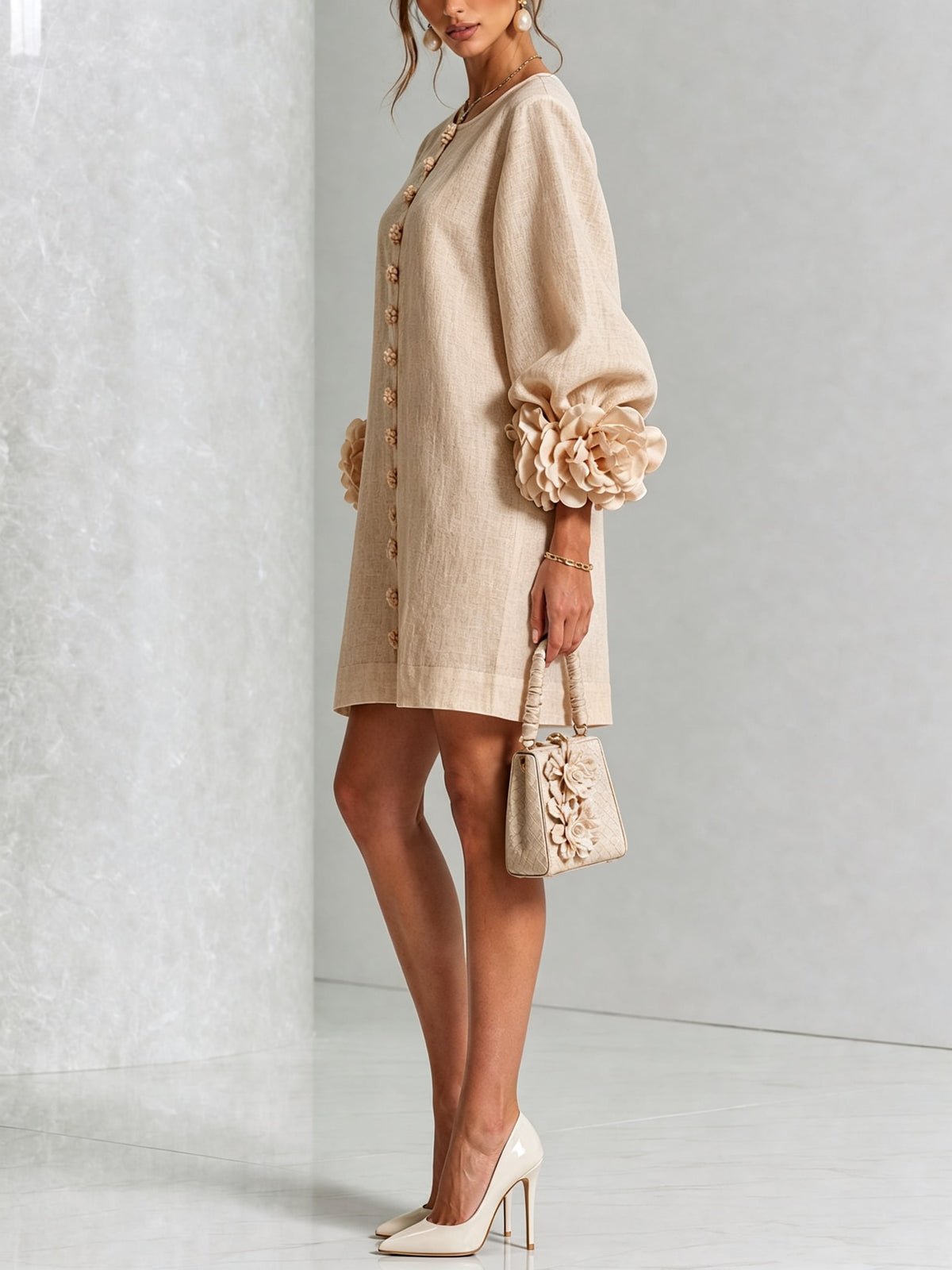 Daniella Button Front Balloon Sleeve Mini Dress_24