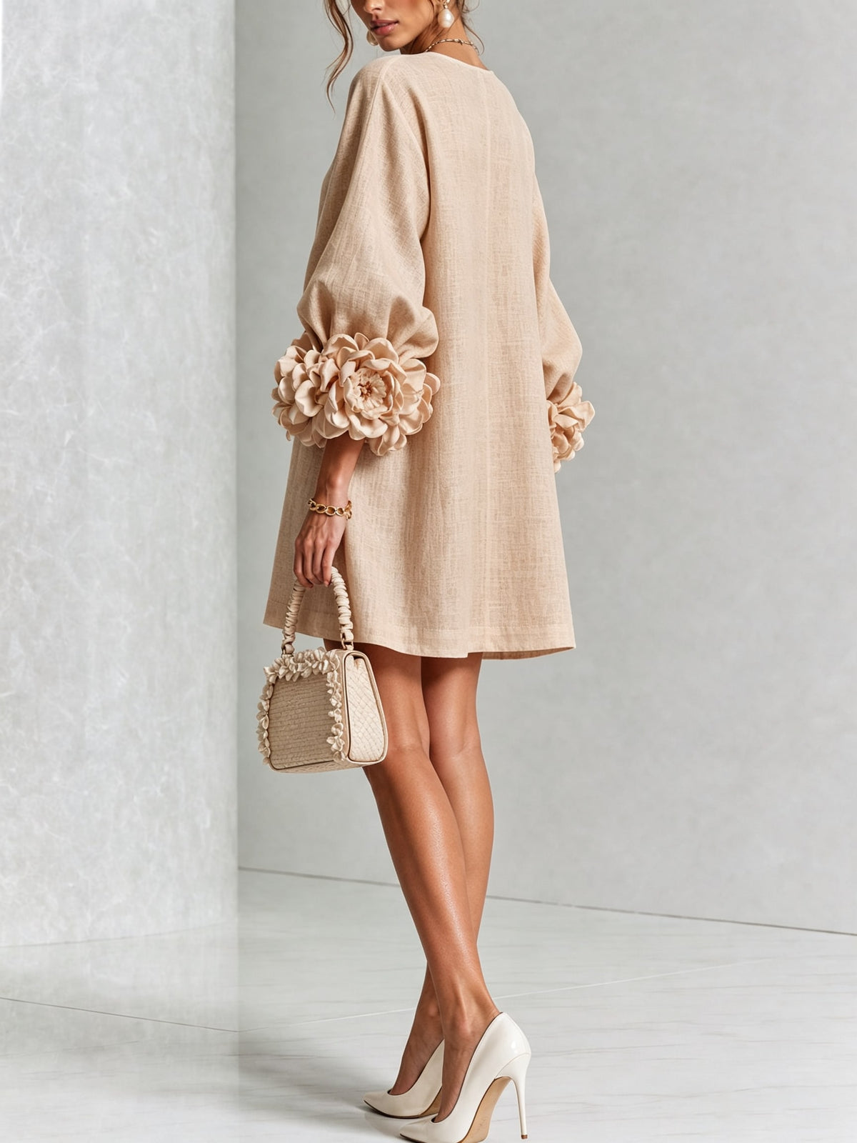 Daniella Button Front Balloon Sleeve Mini Dress